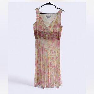 Maggy London Pink and Cream Floral Midi Dress